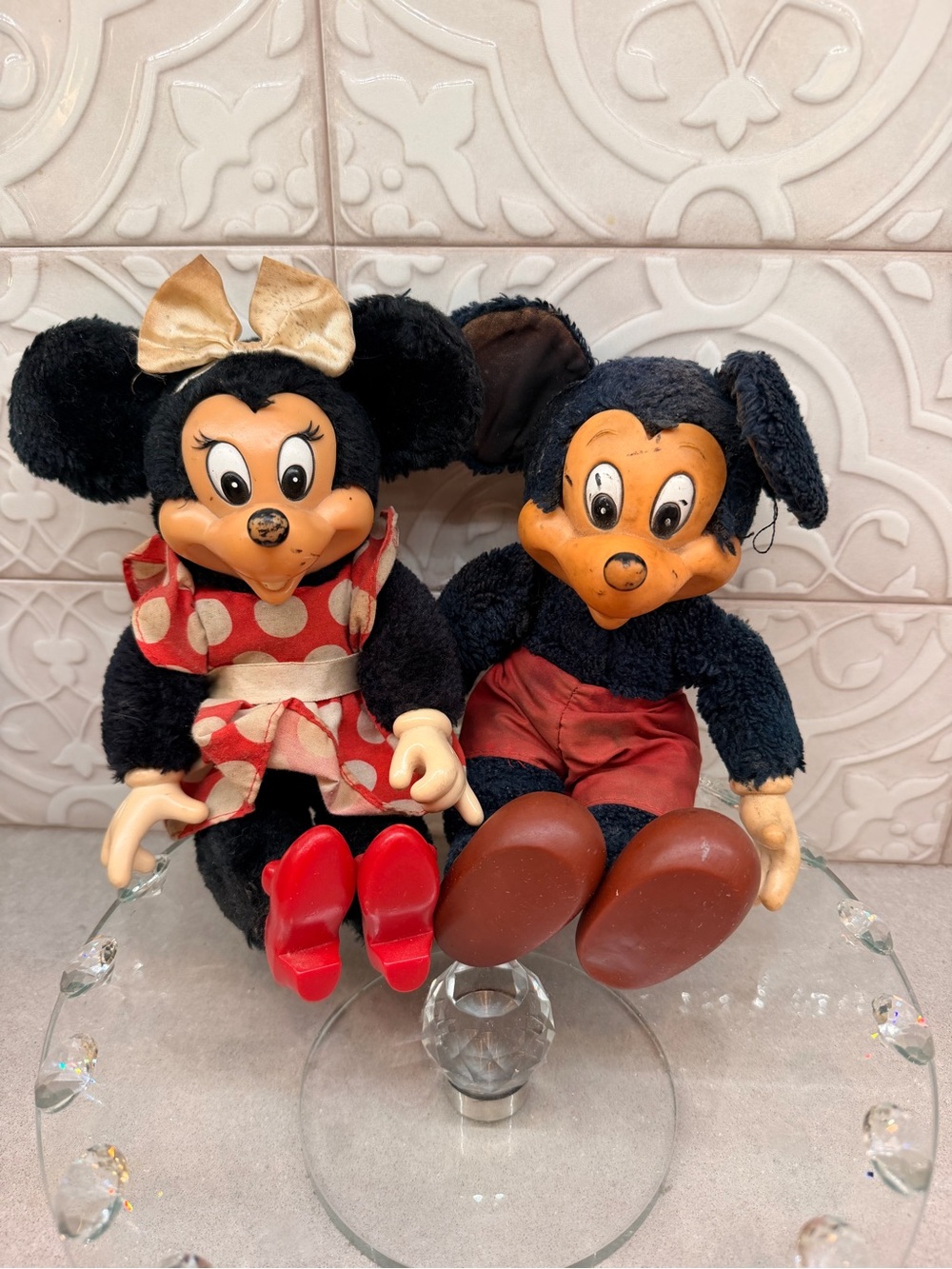 Vintage Disney Applause Rubber Face Mickey and Minnie Mouse 10" Plush - 1981